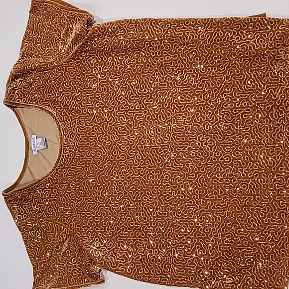 Roaman's Velour Sparking Pailette Short Sleeve Evening Top Gold 2X - Picture 3 of 11